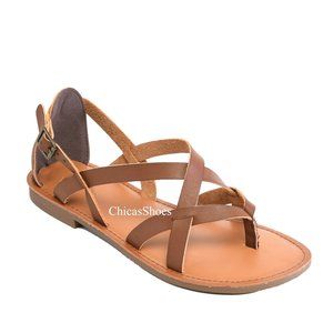 New Brown Gladiator Thong Strap Summer Flat Sandal